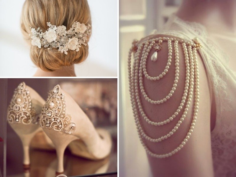 Pearl wedding clothing and jewellery