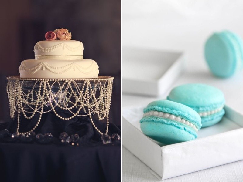 Pearl adorned wedding cake