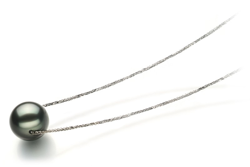 black pearl pendant necklace with silver chain