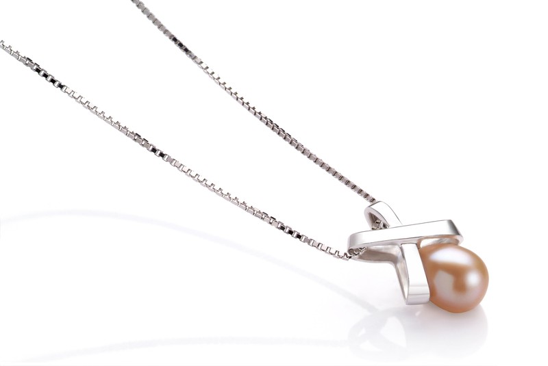 pink pearl pendant necklace with silver chain