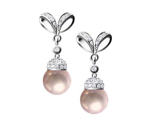 pink pearl stud earrings with diamonds