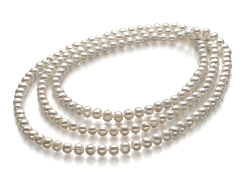 Long white freshwater multi strand pearl necklace