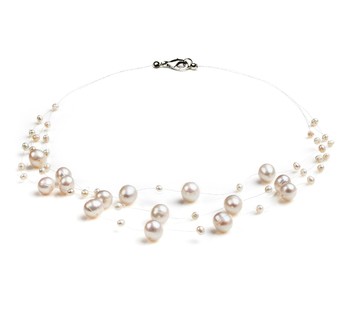 white freshwater and nylon multi strand pearl necklace