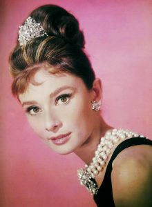 audrey wearing pearls
