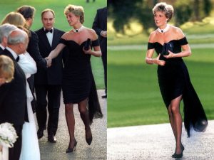 Prinzessin Diana trägt Perlen und das Rachenkleid