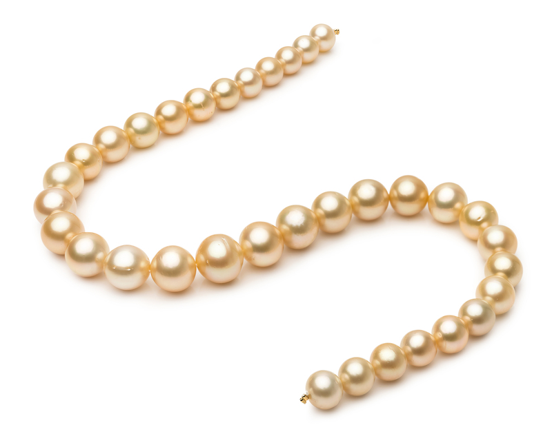 Halskette mit goldfarbenen, 10.1-14.6mm großen Südseeperlen in AA-Qualität , 18-Zoll