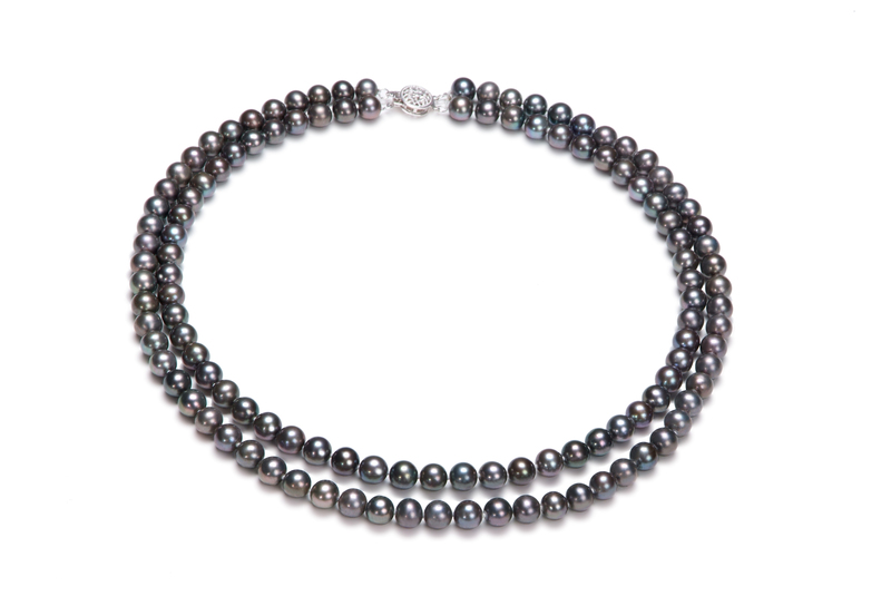 Halskette mit schwarzen, 6-7mm großen Süßwasserperlen in AA-Qualität , Alexandra