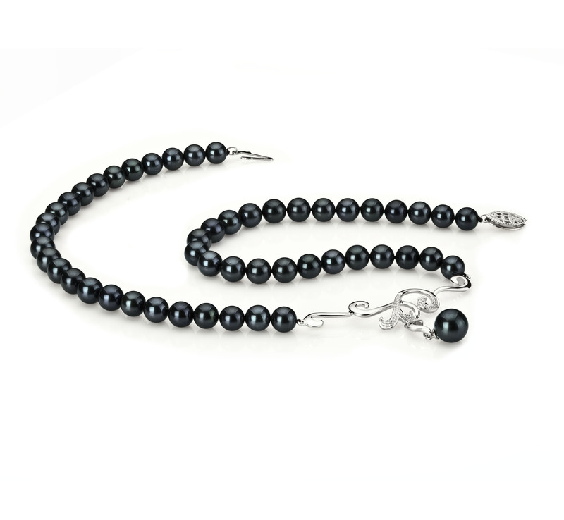 Halskette mit schwarzen, 6-9mm großen Janischen Akoya Perlen in AA-Qualität , Almira