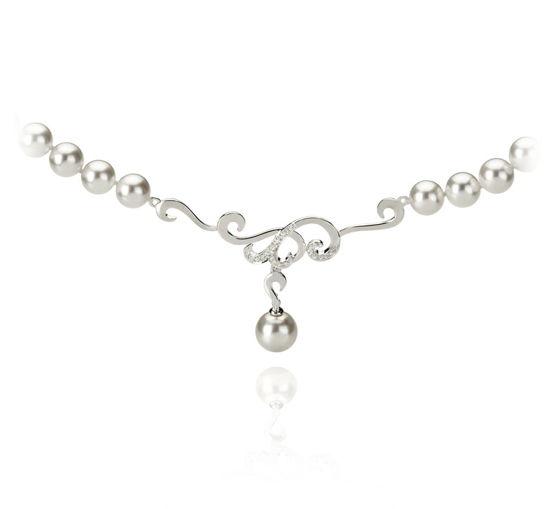 Halskette mit weißen, 6-9mm großen Janischen Akoya Perlen in AA-Qualität , Almira