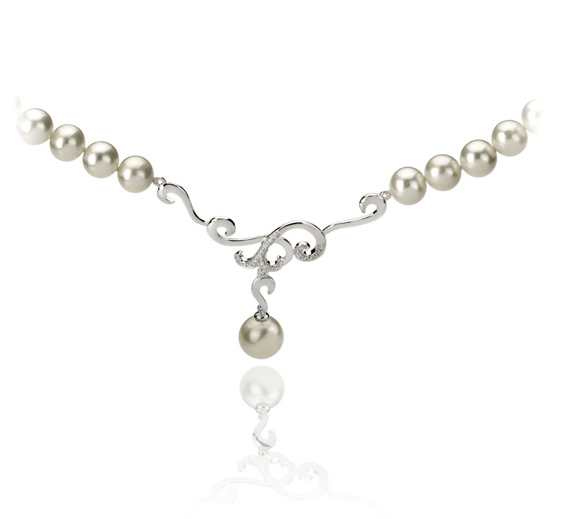 Halskette mit weißen, 6-10mm großen Süßwasserperlen in AA-Qualität , Almira