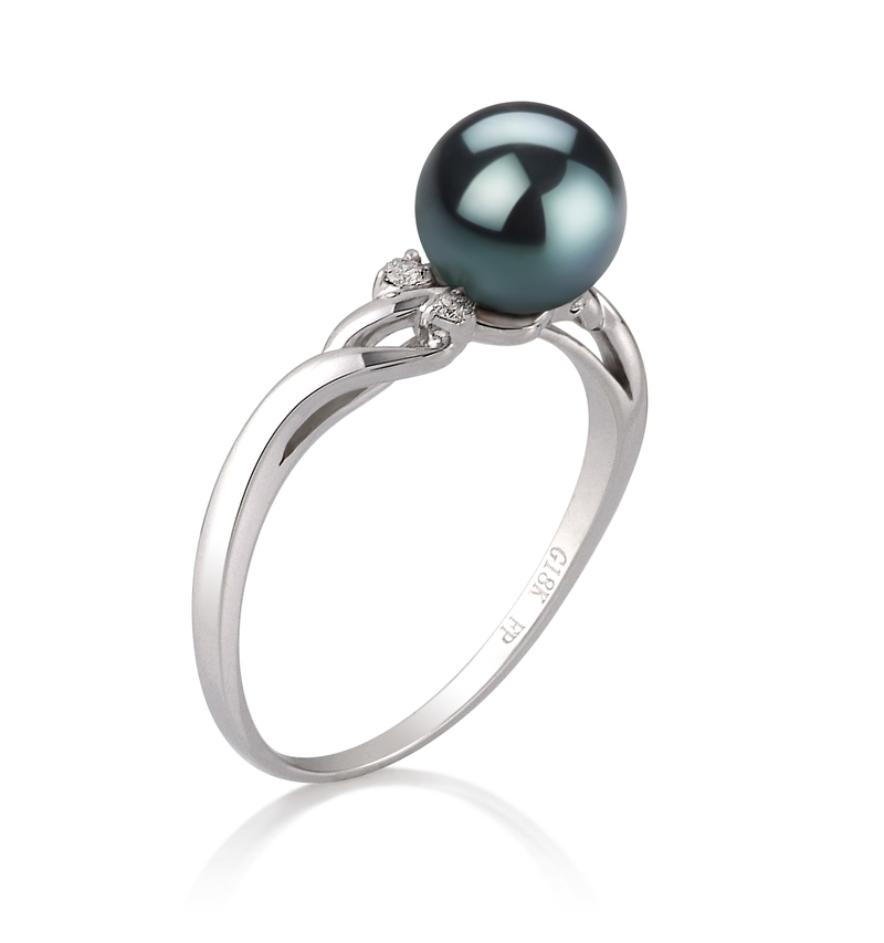 Ring mit schwarzen, 6-7mm großen Janischen Akoya Perlen in AAA-Qualität , Andrea
