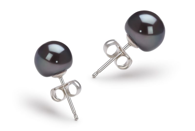 Paar Ohrringe mit schwarzen, 7-8mm großen Süßwasserperlen in AA-Qualität , Annemarie