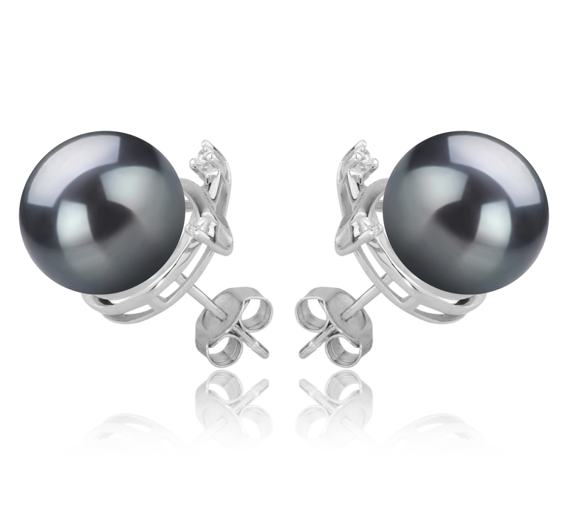 Paar Ohrringe mit schwarzen, 10-11mm großen Tihitianischen Perlen in AAA-Qualität , Berry