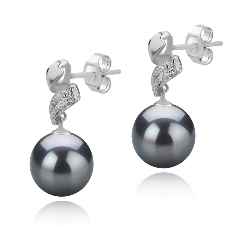 Paar Ohrringe mit schwarzen, 9-10mm großen Tihitianischen Perlen in AAA-Qualität , Blair