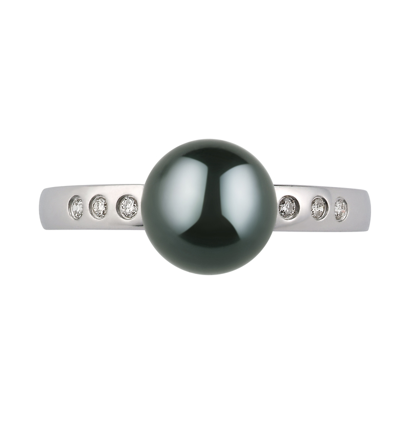 Ring mit schwarzen, 7.5-8mm großen Janischen Akoya Perlen in AAA-Qualität , Cecelia