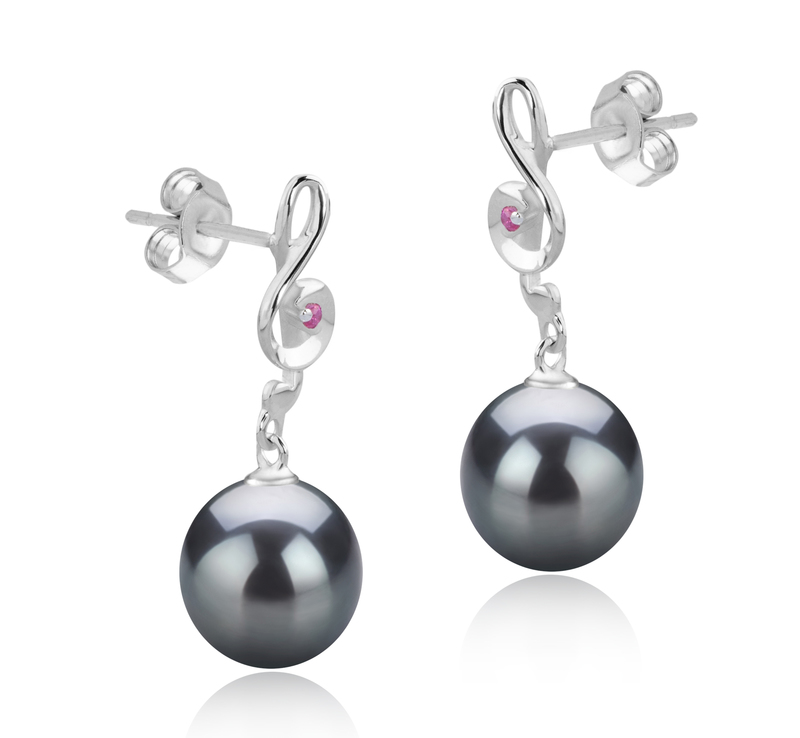 Paar Ohrringe mit schwarzen, 9-10mm großen Tihitianischen Perlen in AAA-Qualität , Cheryl