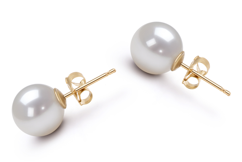 Paar Ohrringe mit weißen, 8-9mm großen Janischen Akoya Perlen in AA-Qualität , Clara