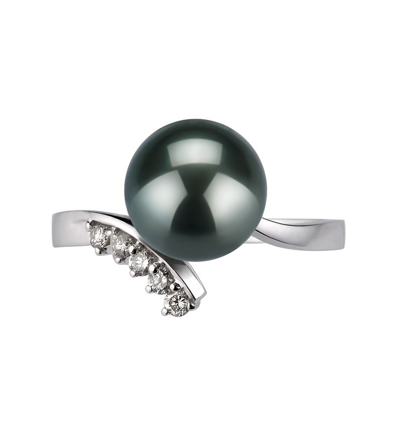 Ring mit schwarzen, 8-9mm großen Tihitianischen Perlen in AAA-Qualität , Esther