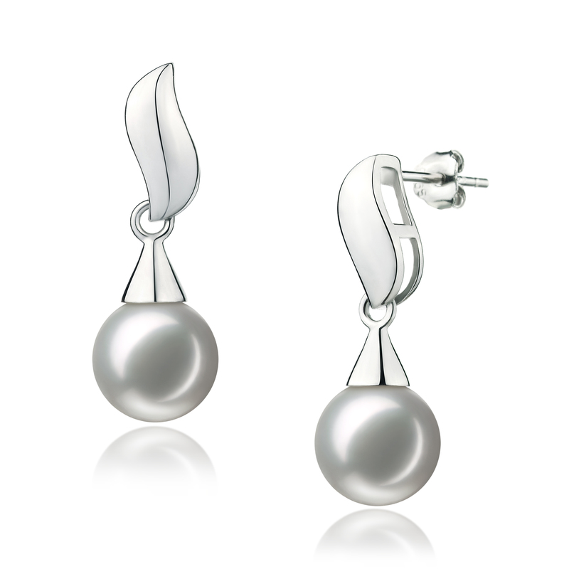 Paar Ohrringe mit weißen, 7-8mm großen Janischen Akoya Perlen in AA-Qualität , Eva
