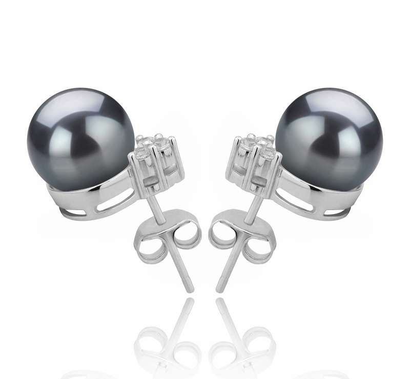Paar Ohrringe mit schwarzen, 8-9mm großen Süßwasserperlen in AAAA-Qualität , Evelyn