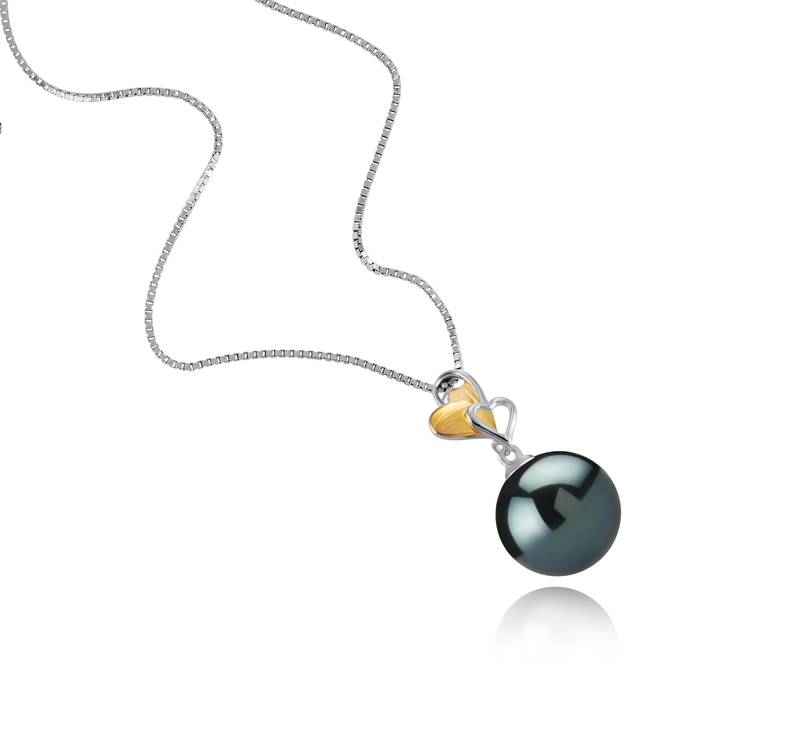 Anhänger mit schwarzen, 11-12mm großen Tihitianischen Perlen in AAA-Qualität , Felicia