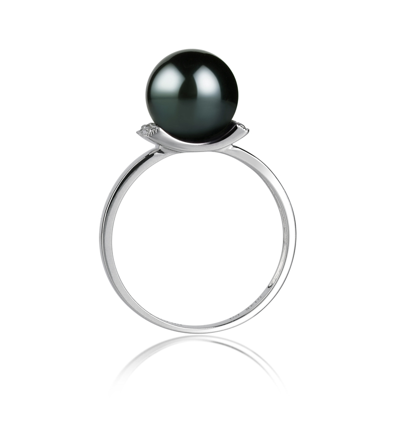 Ring mit schwarzen, 8-9mm großen Janischen Akoya Perlen in AA-Qualität , Francine