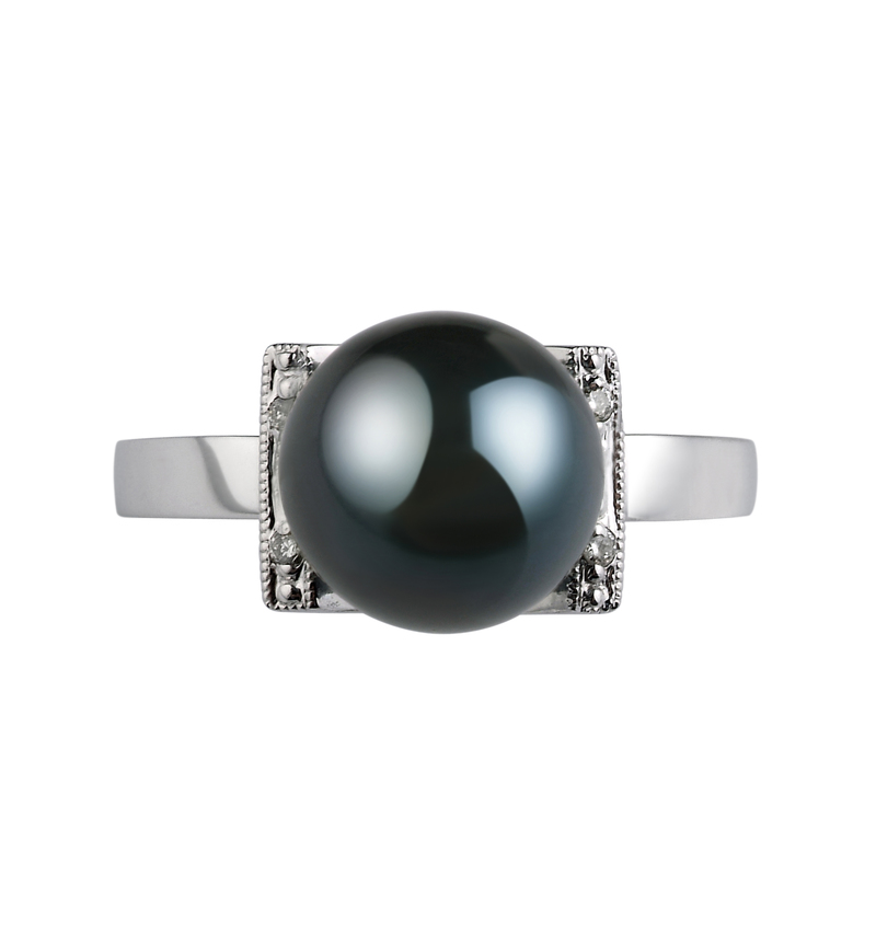 Ring mit schwarzen, 8-9mm großen Janischen Akoya Perlen in AA-Qualität , Francine