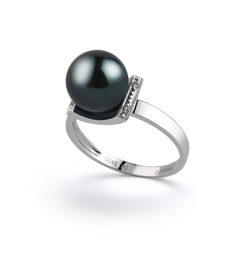 Ring mit schwarzen, 8-9mm großen Janischen Akoya Perlen in AA-Qualität , Francine