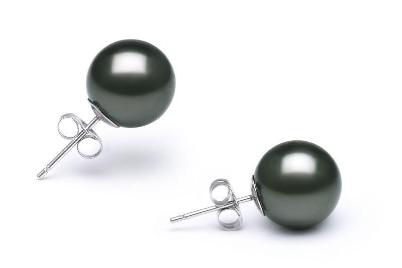 Paar Ohrringe mit schwarzen, 10-11mm großen Tihitianischen Perlen in AAA-Qualität , Freya