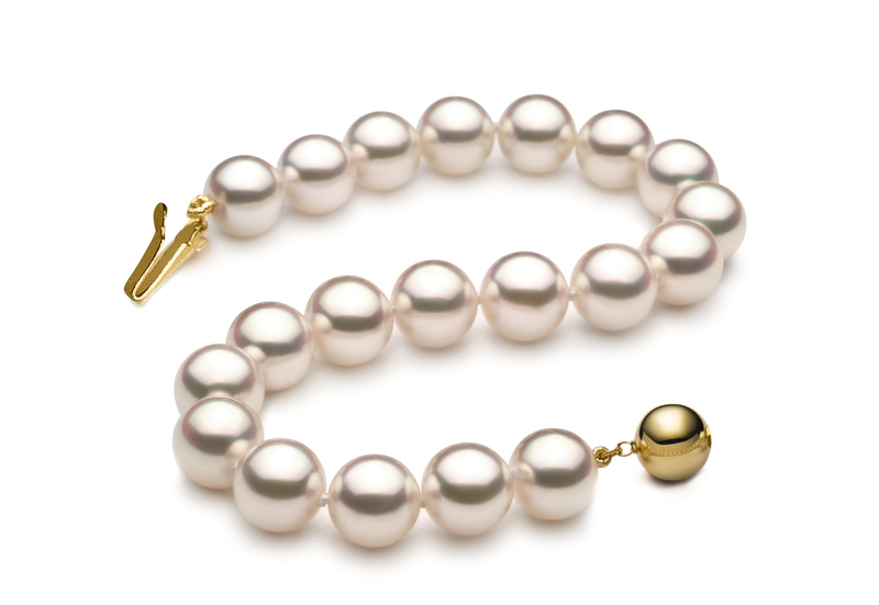 Armreifen mit weißen, 7.5-8mm großen Janischen Akoya Perlen in Hanadama - AAAA-Qualität