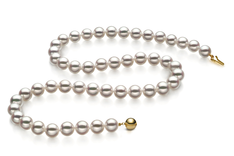 Halskette mit weißen, 7.5-8mm großen Janischen Akoya Perlen in Hanadama - AAAA-Qualität