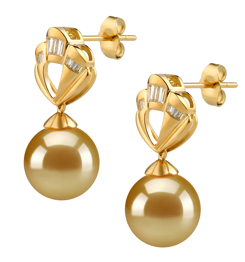 Paar Ohrringe mit goldfarbenen, 10-11mm großen Südseeperlen in AAA-Qualität , Helena