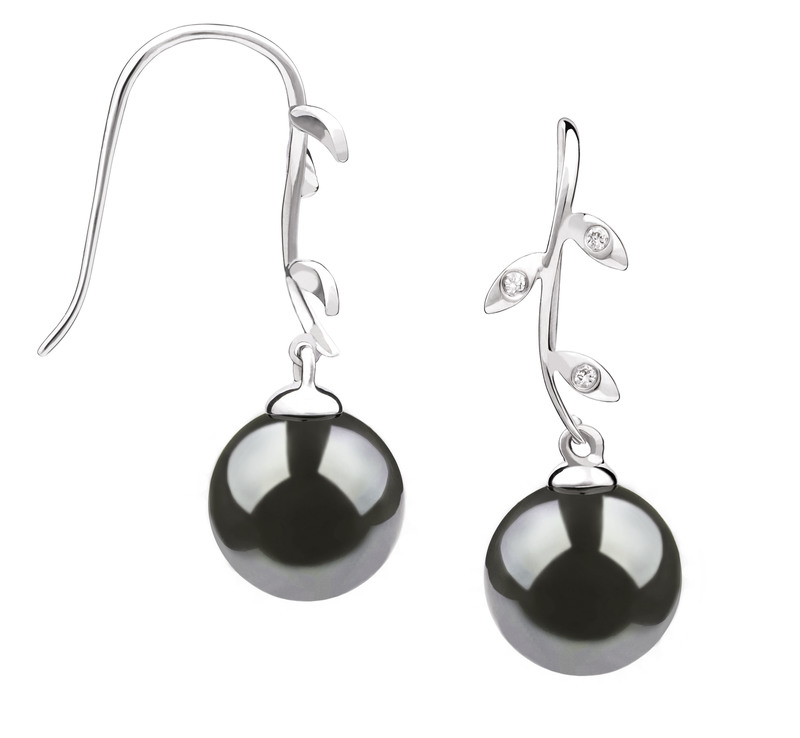 Paar Ohrringe mit schwarzen, 9-10mm großen Tihitianischen Perlen in AAA-Qualität , Honora