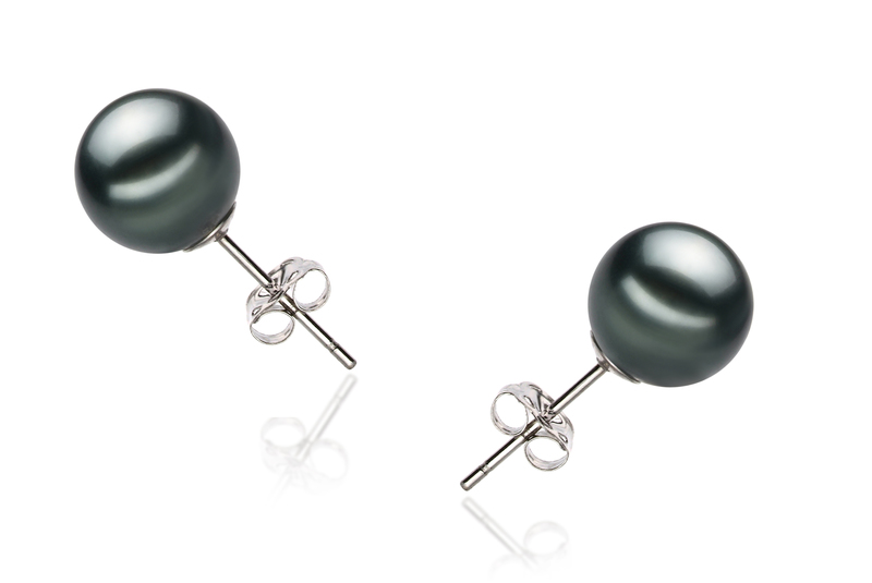 Paar Ohrringe mit schwarzen, 9-10mm großen Tihitianischen Perlen in AAA-Qualität , Ilea