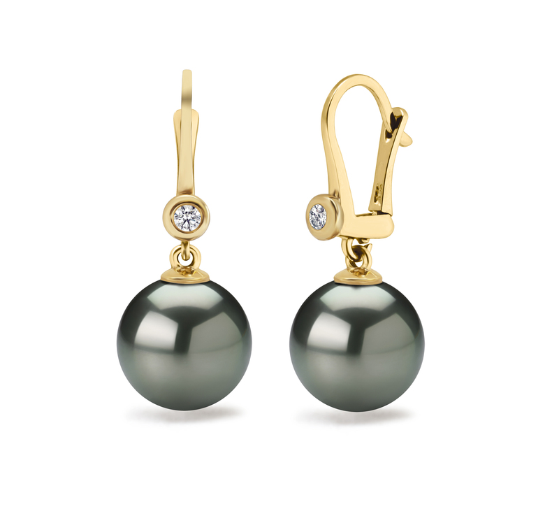 Paar Ohrringe mit schwarzen, 10-11mm großen Tihitianischen Perlen in AAA-Qualität , Illuminate