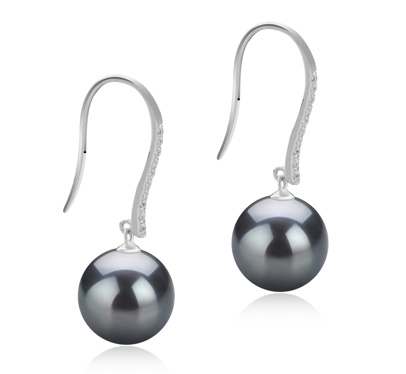 Paar Ohrringe mit schwarzen, 10-11mm großen Tihitianischen Perlen in AAA-Qualität , Janet fishhook