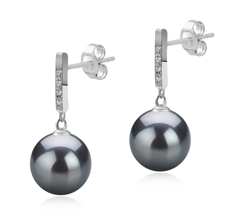 Paar Ohrringe mit schwarzen, 9-10mm großen Tihitianischen Perlen in AAA-Qualität , Janet