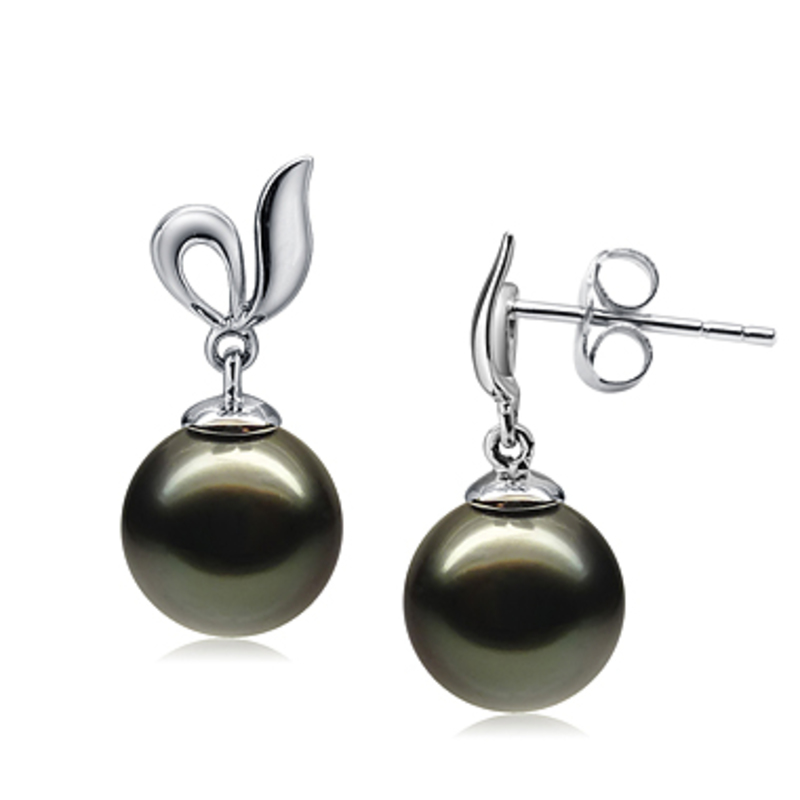 Paar Ohrringe mit schwarzen, 9-10mm großen Tihitianischen Perlen in AAA-Qualität , Jeannie