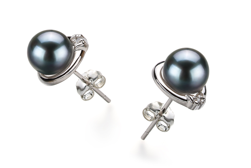 Paar Ohrringe mit schwarzen, 6-7mm großen Janischen Akoya Perlen in AA-Qualität , Jolanda