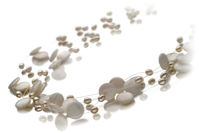 Halskette mit weißen, 4-10mm großen Süßwasserperlen in A-Qualität , Kirsten