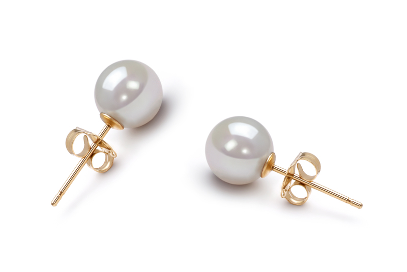Paar Ohrringe mit weißen, 6-7mm großen Janischen Akoya Perlen in AA-Qualität , Leona