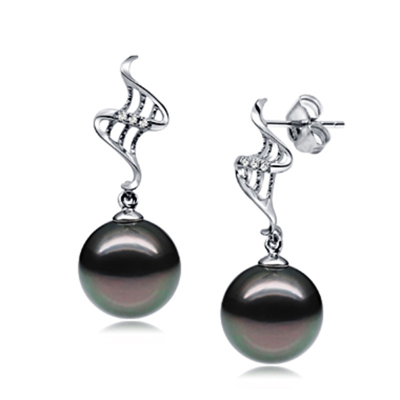 Paar Ohrringe mit schwarzen, 9-10mm großen Tihitianischen Perlen in AAA-Qualität , Lure