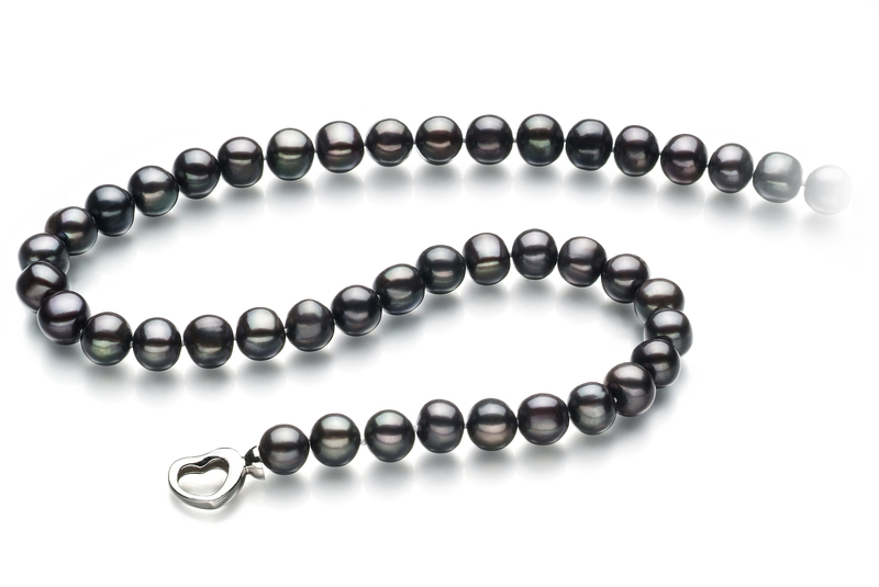 Halskette mit schwarzen, 8-9mm großen Süßwasserperlen in A-Qualität , Madlen