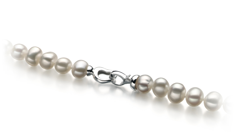 Halskette mit weißen, 8-9mm großen Süßwasserperlen in A-Qualität , Madlen