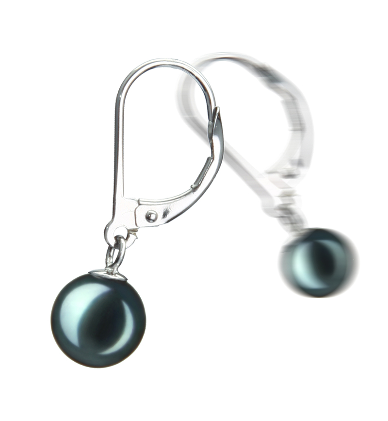 Paar Ohrringe mit schwarzen, 7-8mm großen Janischen Akoya Perlen in AA-Qualität , Marcella