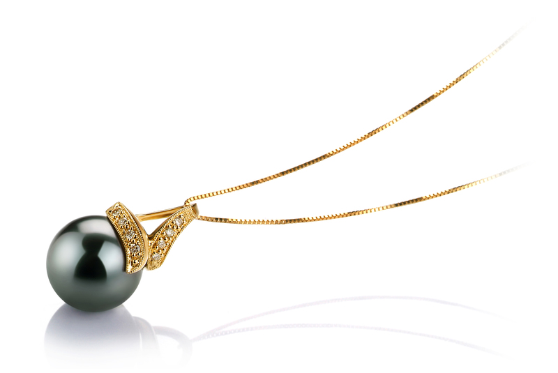 Anhänger mit schwarzen, 12.5-13mm großen Tihitianischen Perlen in AAA-Qualität , Mina