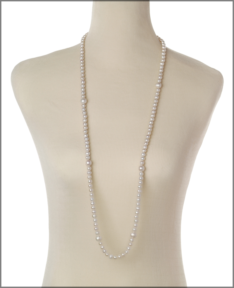 Halskette mit weißen, 6-11mm großen Süßwasserperlen in A-Qualität , Mira