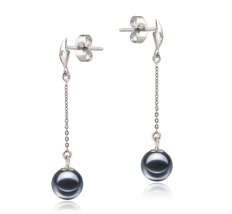 Paar Ohrringe mit schwarzen, 6-7mm großen Süßwasserperlen in AAAA-Qualität , Misha