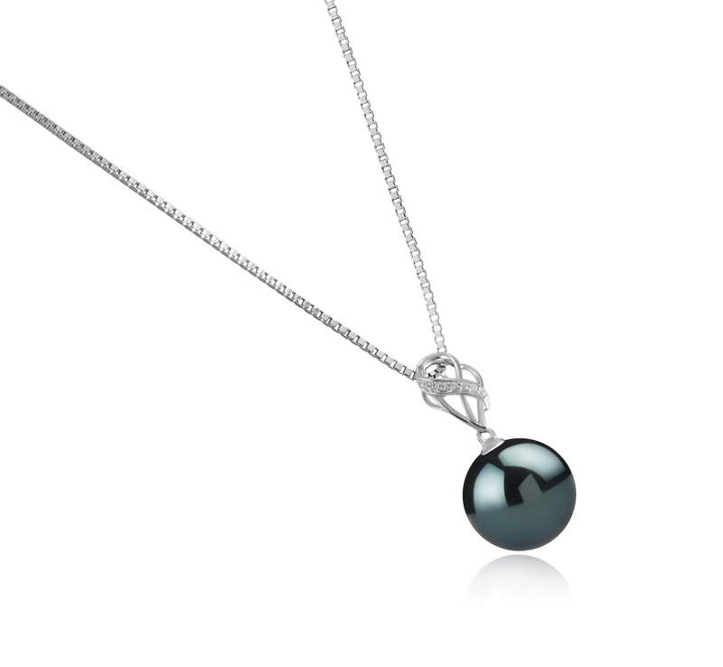 Anhänger mit schwarzen, 11-12mm großen Tihitianischen Perlen in AAA-Qualität , Moira