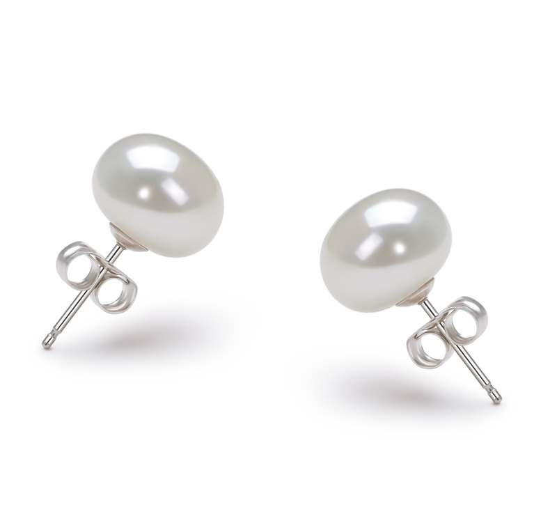 Paar Ohrringe mit weißen, 9-10mm großen Süßwasserperlen in AA-Qualität , Naila